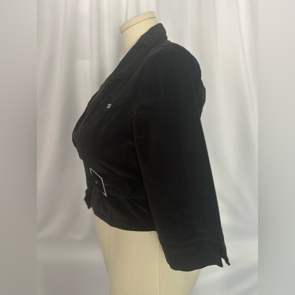 De Code Black Velvet Wrap Jacket Cropped Blazer Rhinestone Buckle Size L (1250) - Picture 5 of 15
